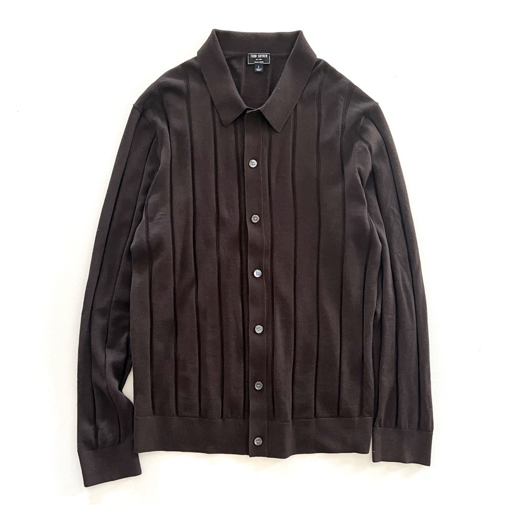Todd Snyder Men's Dark Brown Ribbed Button-Up Cardigan